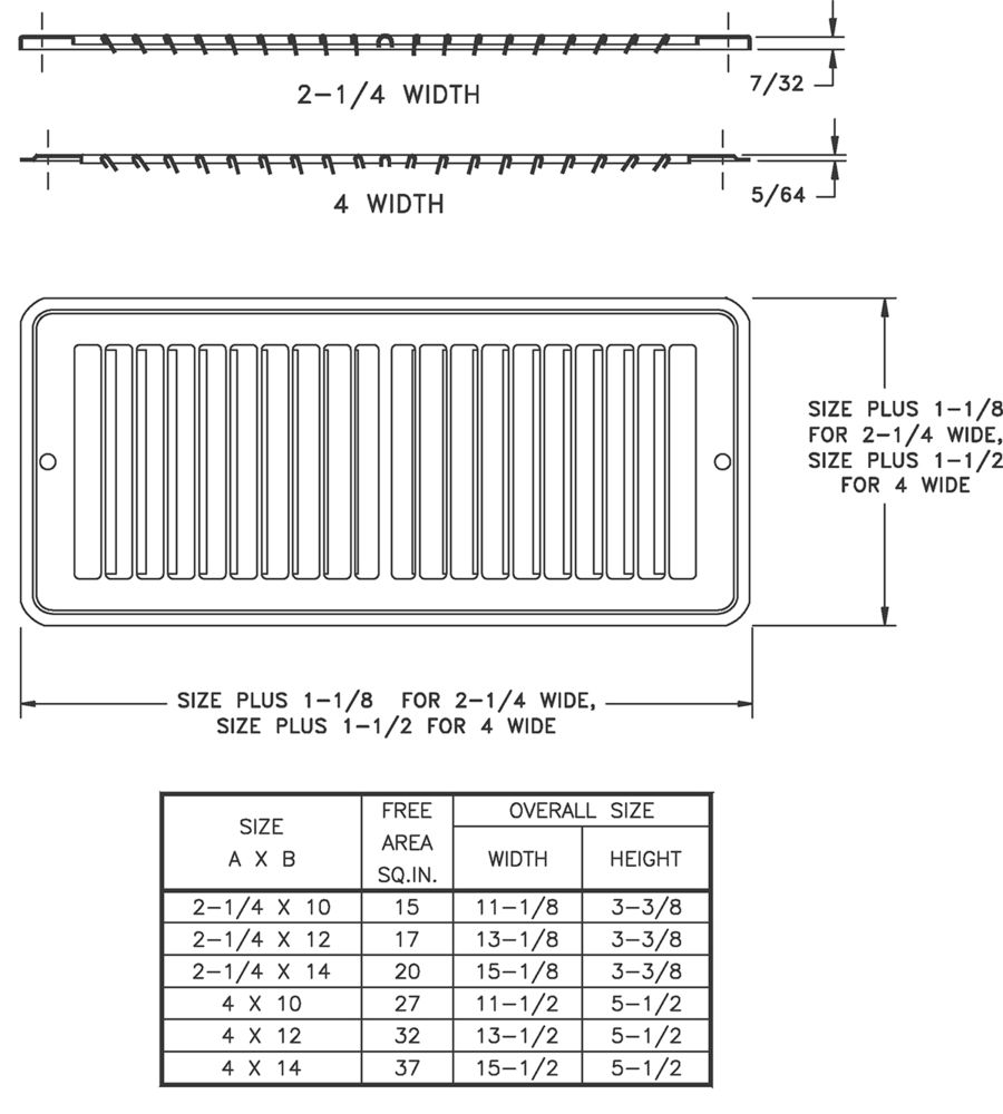  875 - Toe-Space Grille -Dimensional Drawing 