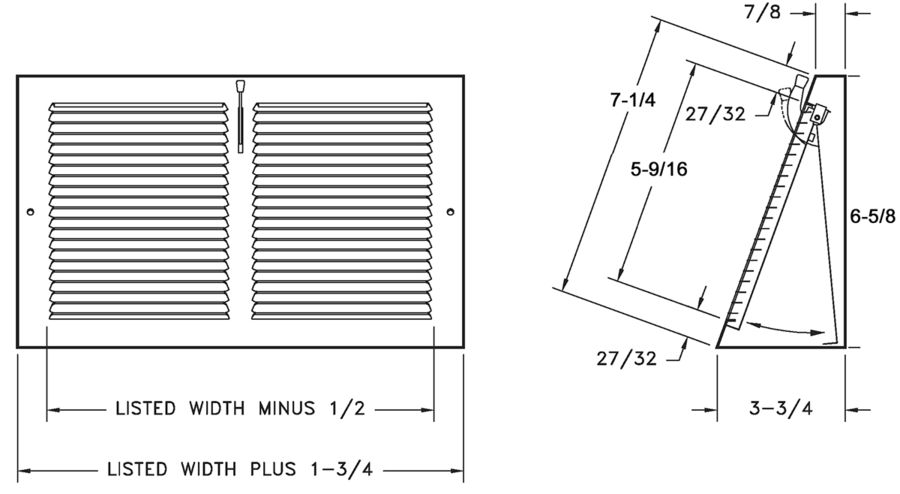 Dimensional Drawing  649 - Baseboard Register 