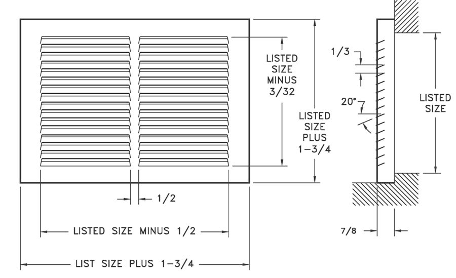  Dimensional Drawing 671 - Baseboard Return Grille 