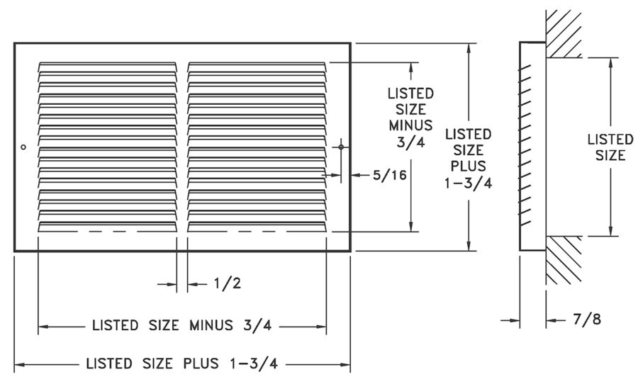 Dimensional Drawing 60GH7 - Stamped-Face Baseboard Return Grille