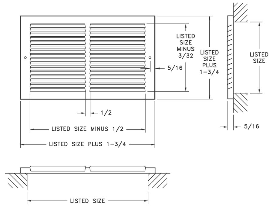 Dimensional Drawing 60GH/AL60GH - Stamped-Face Return Grille 