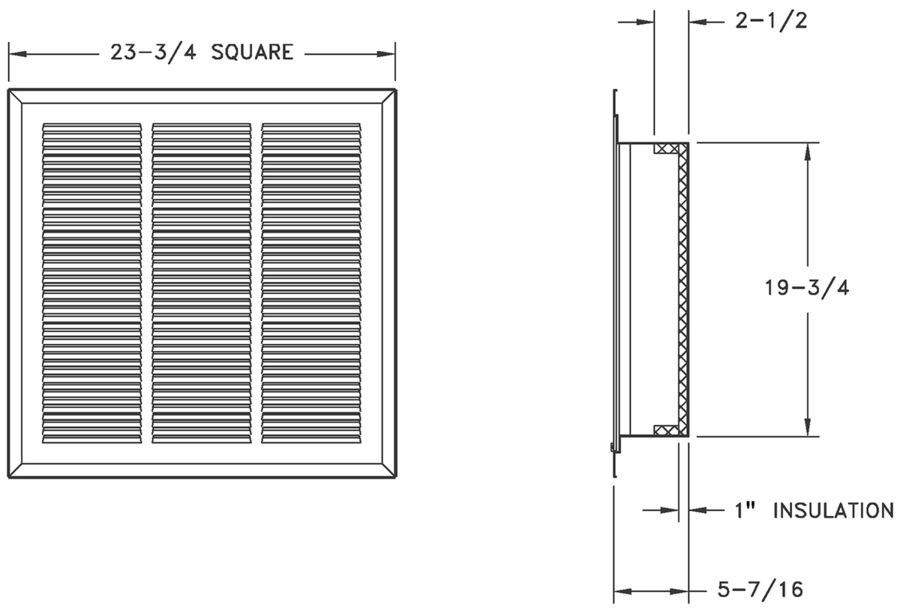 4260FF - Stamped-Face Return Filter Grille Plenum-Backed, T-Bar Lay-In - Dimensional Drawing