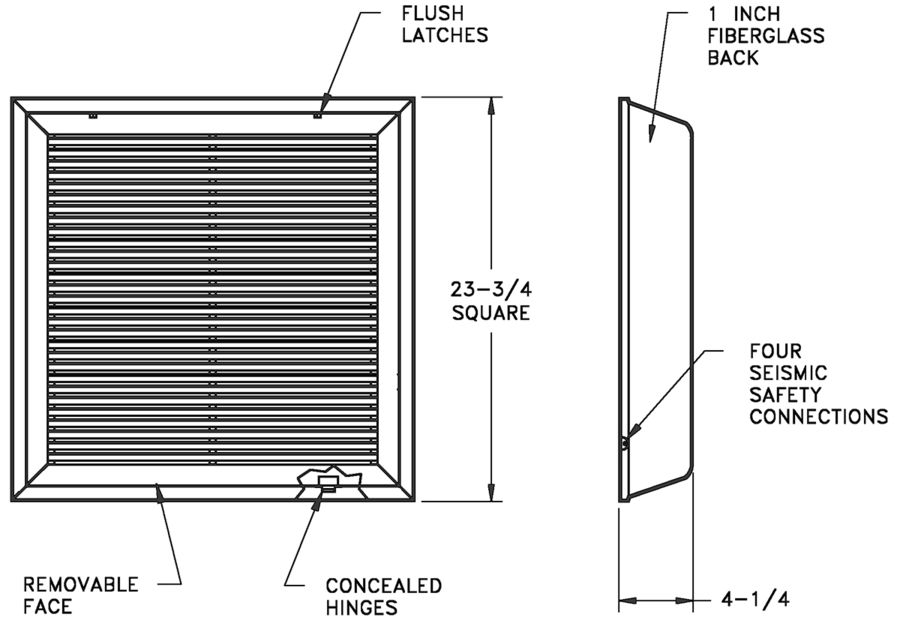  S90HFFI - Filter Frame Fixed-Bar Return with Insulated Back for T-Bar Lahy-In - Dimensional Drawing