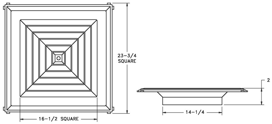 RZ1400 - Plastic T-bar Directional Diffuser - Dimensional Drawing