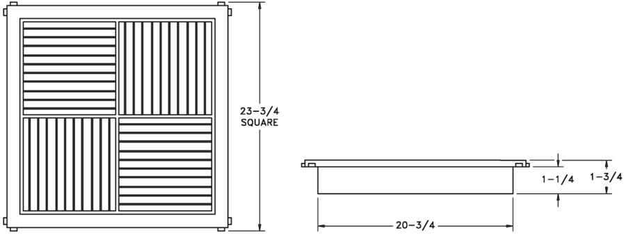  RZ1444 - Plastic T-bar Modular Core Diffuser - Dimensional Drawing