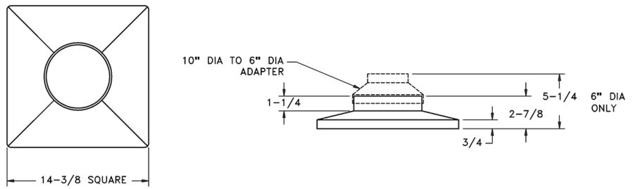 RZRNA - Plastic Square-to-Round Neck Adapter - Dimensional Drawing