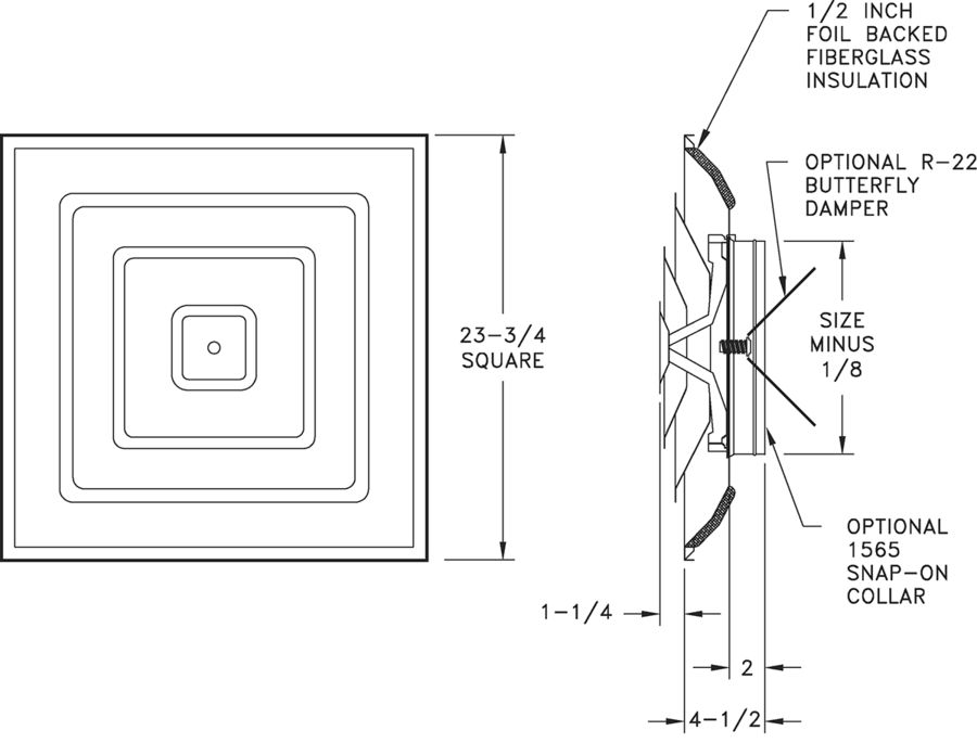 1560 - Step-Down Ceiling Diffusers -Dimensional Drawing