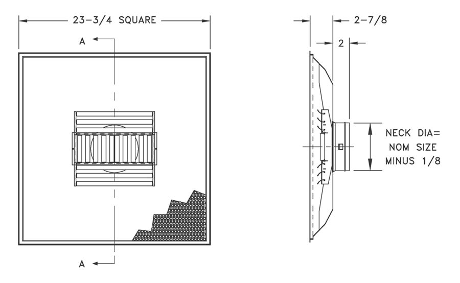 1234 - Perforated Supply Lay-in T-Bar Round Neck with Adjustable Curved-Blade Core -Dimensional Drawing