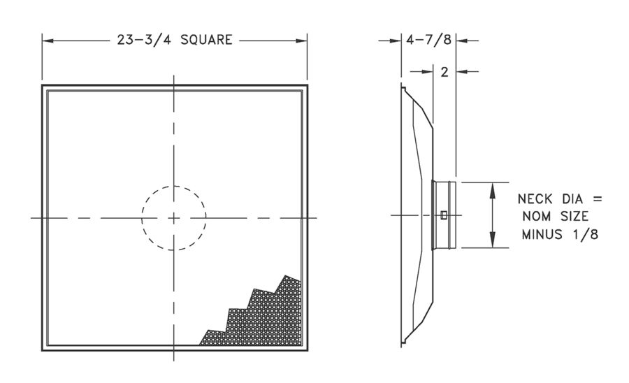 1230 - Perforated Return Diffuser with Round Neck - Dimensional Drawing 