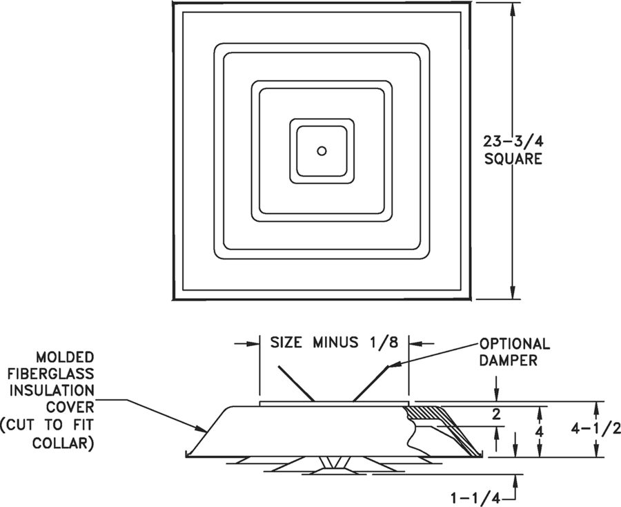 1570 - Insulated Step-Down Ceiling Diffusers- Dimensional Drawing