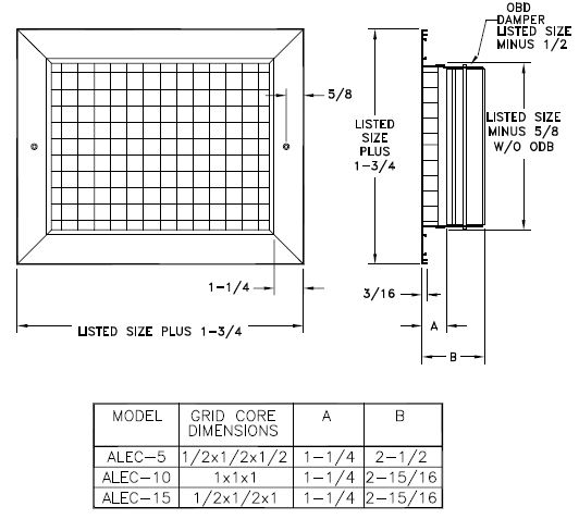 ALEC/ALEC5 - Eggcrate Exhaust Grille - Dimensional Drawing