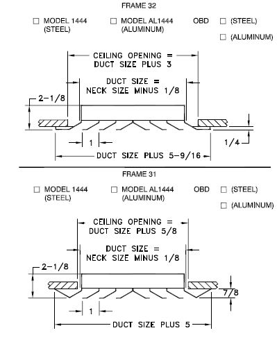  AL1444/1444 - Modular Core Supply or Return Diffuser - Dimensional Drawing