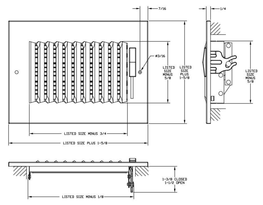  Dimensional Drawing 600/AL600 - Stamped Lanced-Blade Supply Register with Multi Louver Damper 