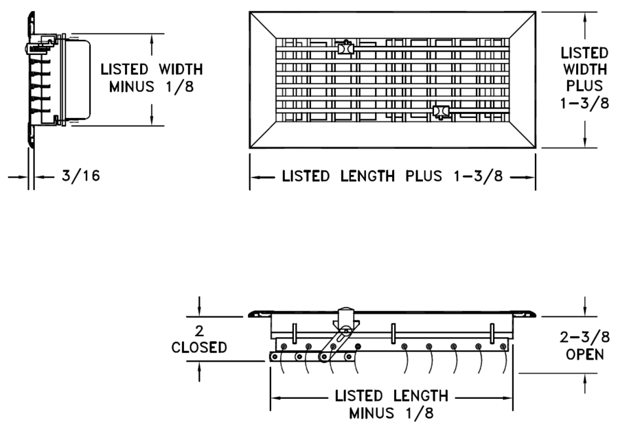 AL833 - Extruded Aluminum Floor Diffuser -Dimensional Drawing