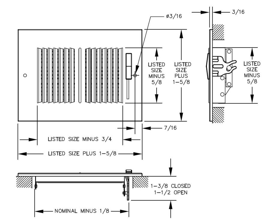 Dimensional Drawing 632 - Stamped Ceiling/ Wall Register 