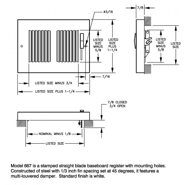  DImensional Drawing 667 - Baseboard Register 